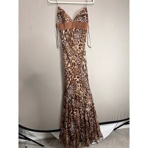 Mia Paluzzi Maxi Dress Leopard Print Sz 4 Y2K 2000s Formal Party Cocktail